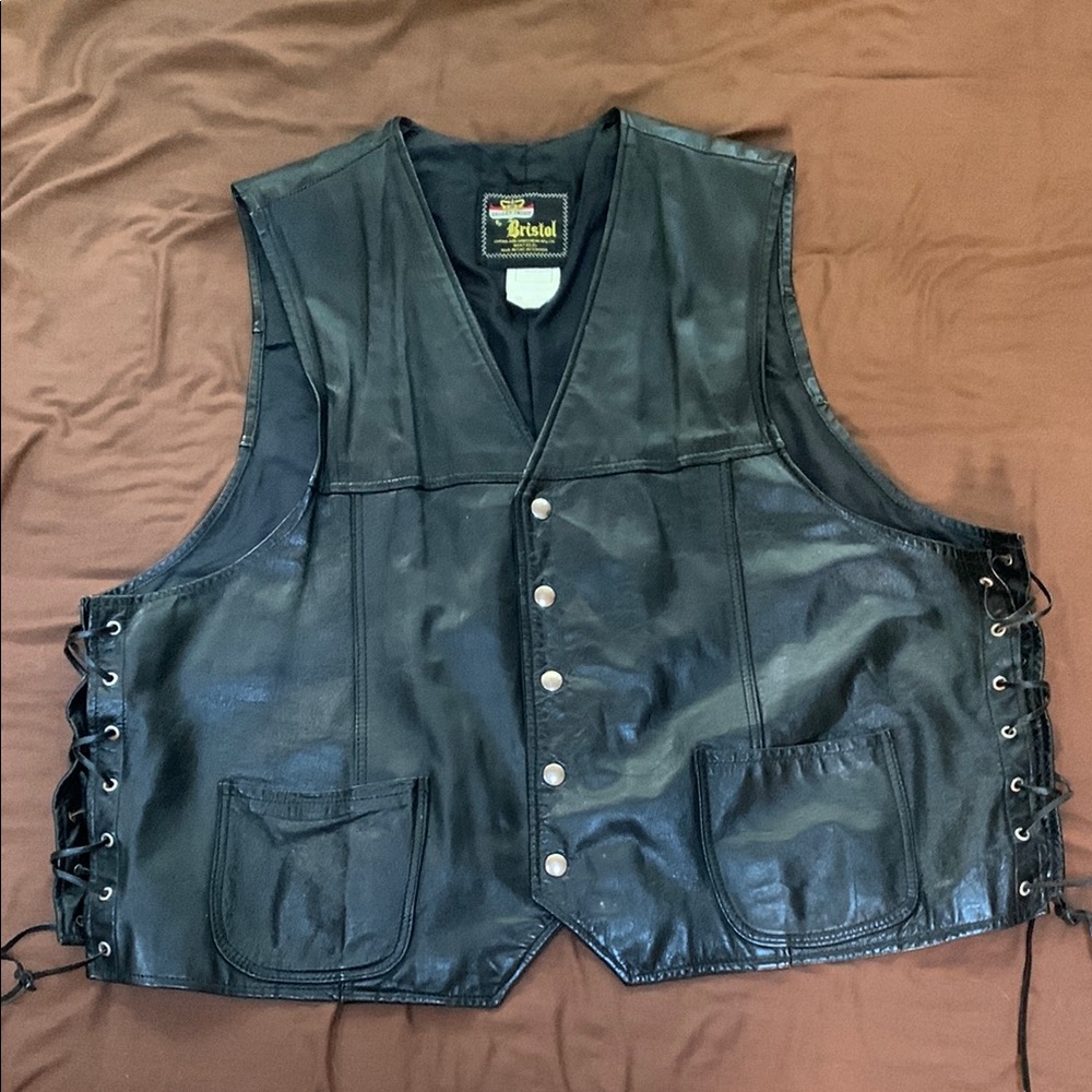 Black Leather Vest for Men- Golden Crown- Bristol Leathers